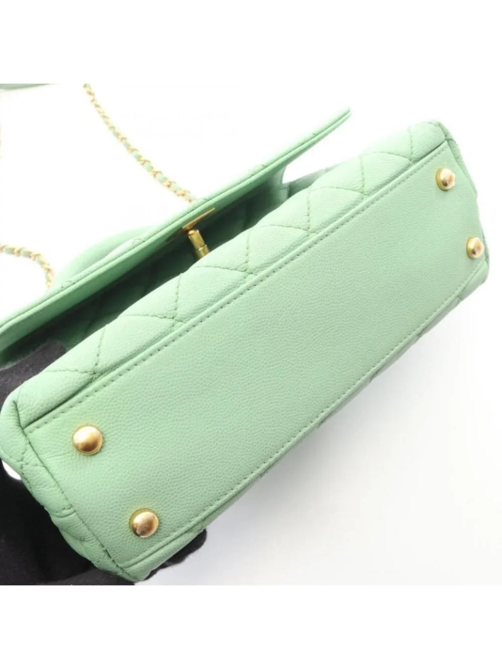 Chanel Handbag Coco Handle Flap Quilted 2-Way Mint Green Caviar Leather Chain